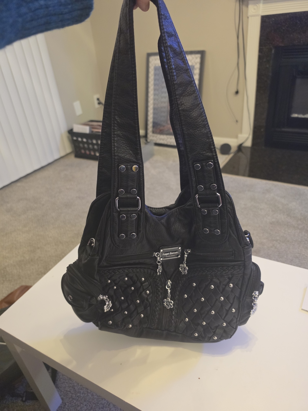 Angel Barcelo Black Studded Braided Y2K Shoulder Handbag